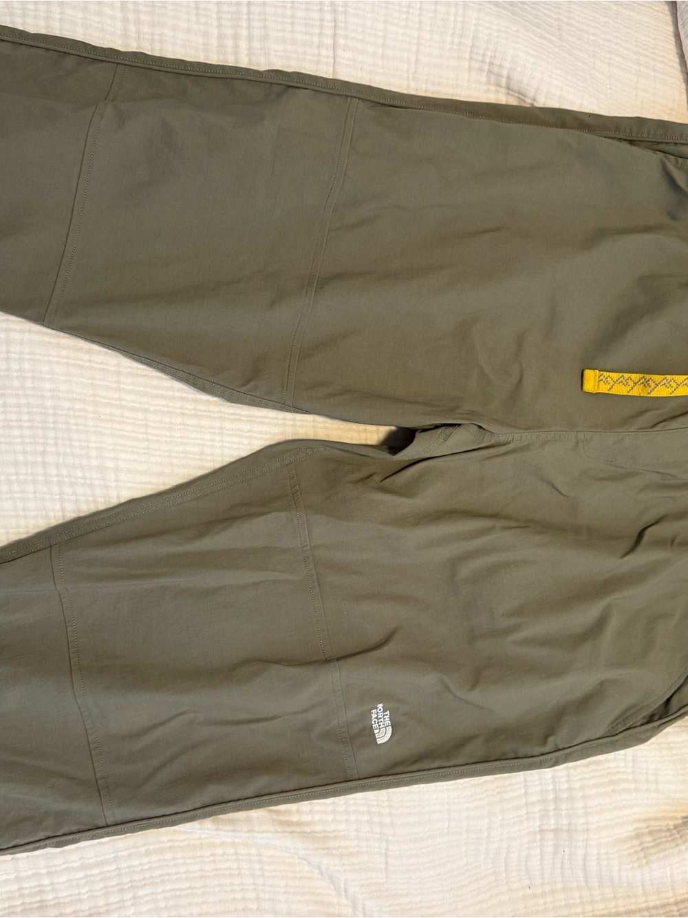 The North Face Men’s Olive Cargo Pants with Yellow Accent